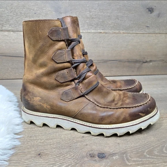 Sorel | Shoes | Sorel Mad Brown Leather Laceup Boots Moc Toe  display picture 3
